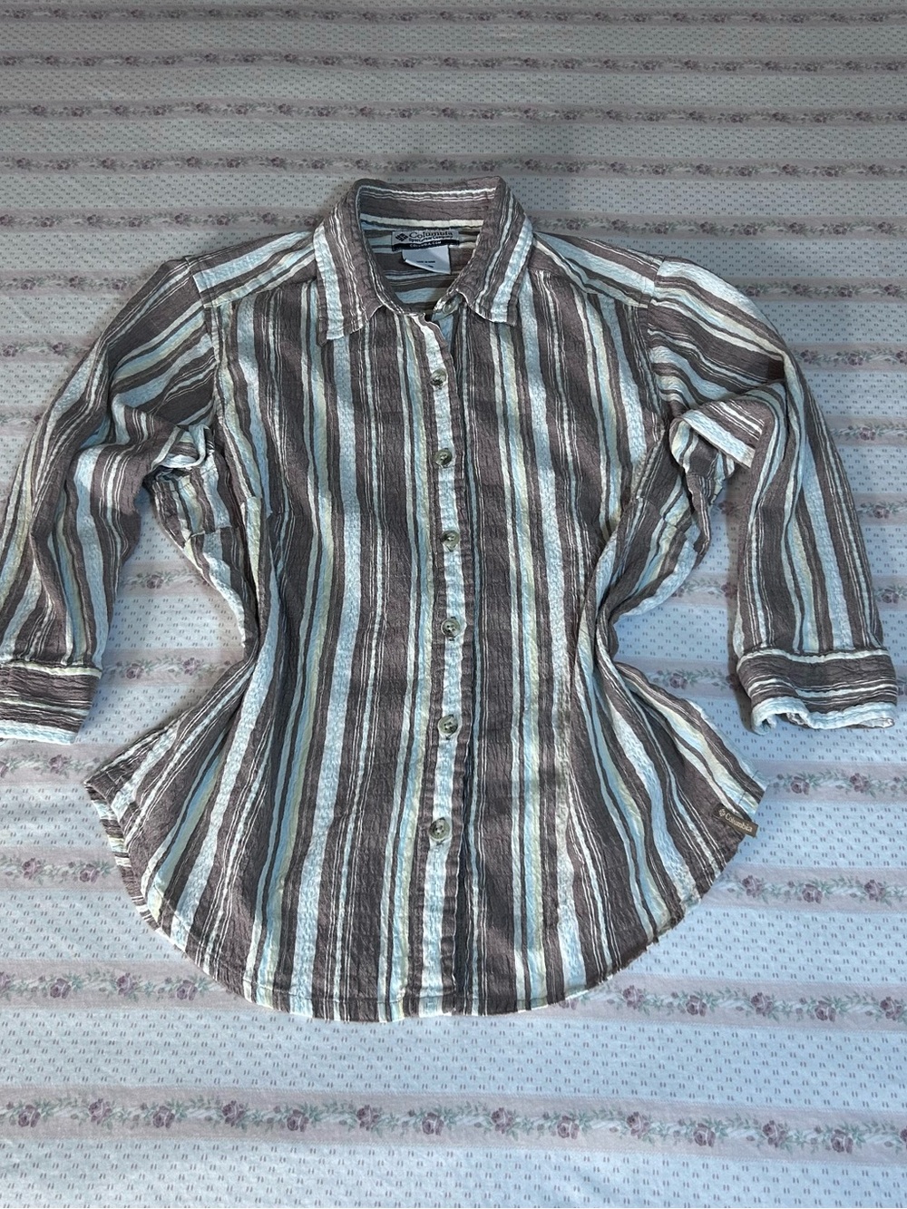 Columbia Striped Button-Down Shirt in Brown, White & Cream